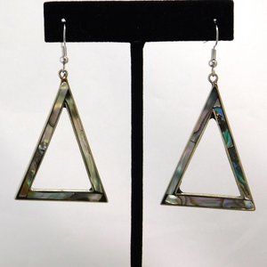 Mexican Earrings Alpaca Silver Vintage Abalone Shell Retro Purple Green Paua